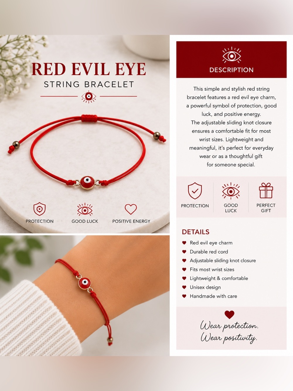 Red Evil Eye String Bracelet - Unbranded